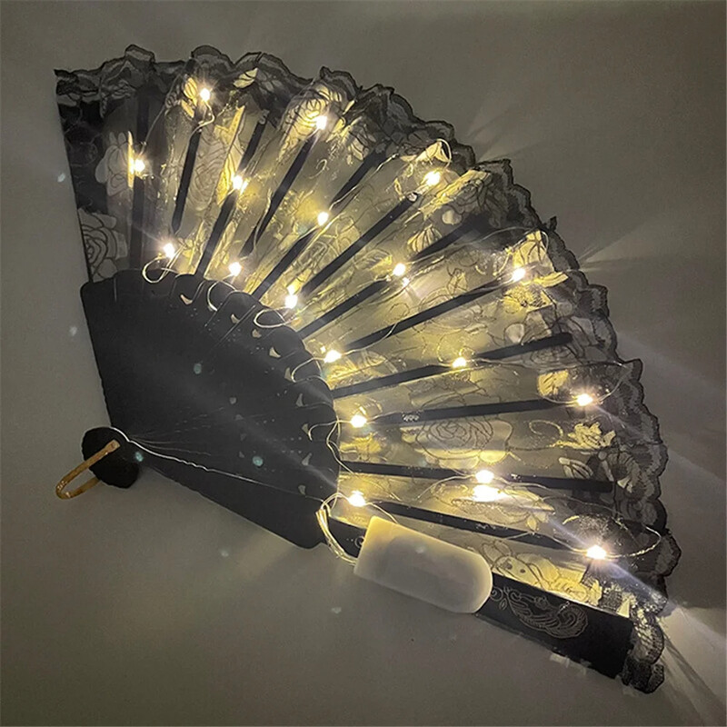 LED svetelný ventilátor čipkovaný skladací plastový ventilátor tanečný svadobný ručný ventilátor narodeninový darček sviatočná dekorácia