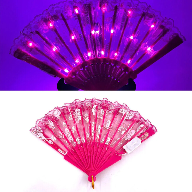 LED svetelný ventilátor čipkovaný skladací plastový ventilátor tanečný svadobný ručný ventilátor narodeninový darček sviatočná dekorácia