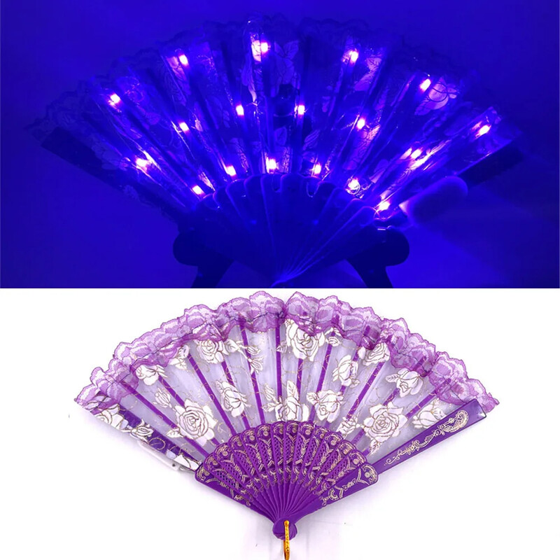 LED svetelný ventilátor čipkovaný skladací plastový ventilátor tanečný svadobný ručný ventilátor narodeninový darček sviatočná dekorácia