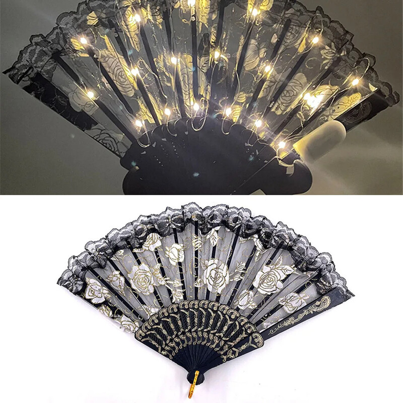 LED svetelný ventilátor čipkovaný skladací plastový ventilátor tanečný svadobný ručný ventilátor narodeninový darček sviatočná dekorácia