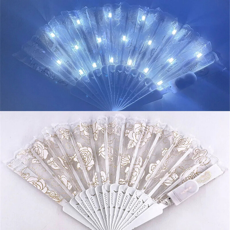 LED svetelný ventilátor čipkovaný skladací plastový ventilátor tanečný svadobný ručný ventilátor narodeninový darček sviatočná dekorácia