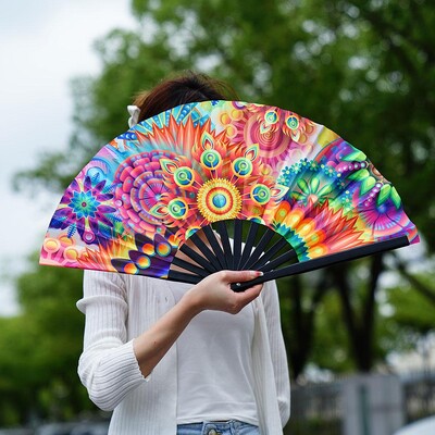 33 cm-es nagy összecsukható kézi rave fan kínai/japán színátmenet színes fényvisszaverő összecsukható legyező zenei fesztivál rajongói táncos rajongói ajándékok
