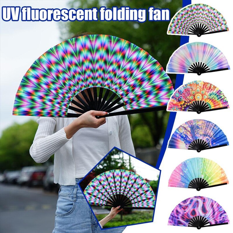 33 cm veľký skladací ručný ventilátor s čínskym/japonským gradientom, farebný reflexný skladací ventilátor, hudobný festival, tanečný ventilátor, darčeky