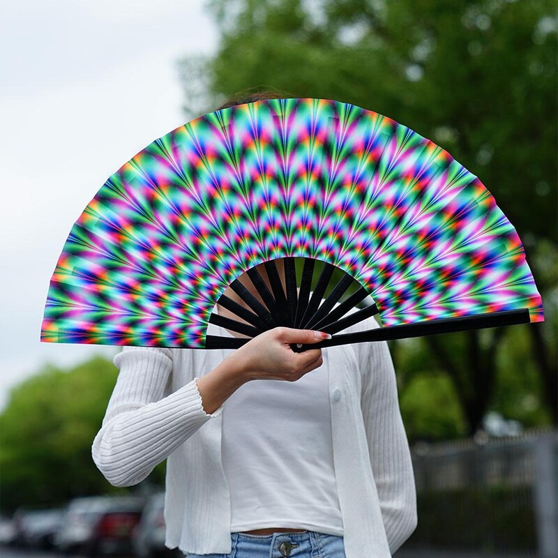 33 cm veľký skladací ručný ventilátor s čínskym/japonským gradientom, farebný reflexný skladací ventilátor, hudobný festival, tanečný ventilátor, darčeky