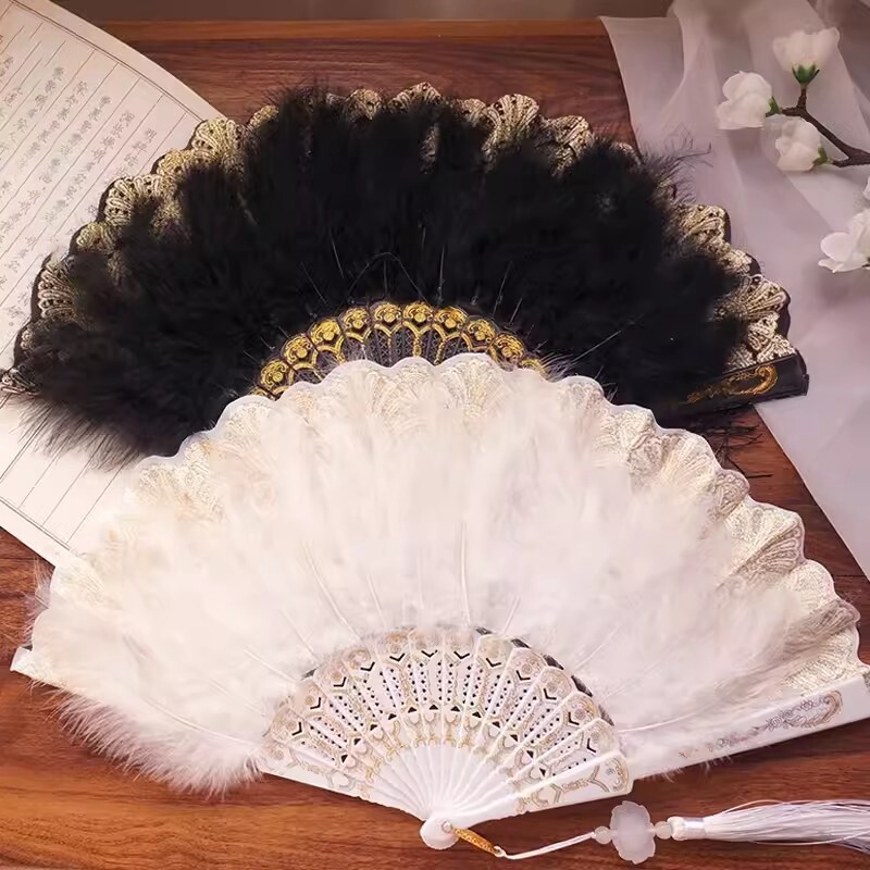 Prekrasna klasična ručna lepeza, modna pernata lepeza, retro plesne navijačke izvedbe, rekviziti za pucanje, djevojke, žene, lepeza od perja