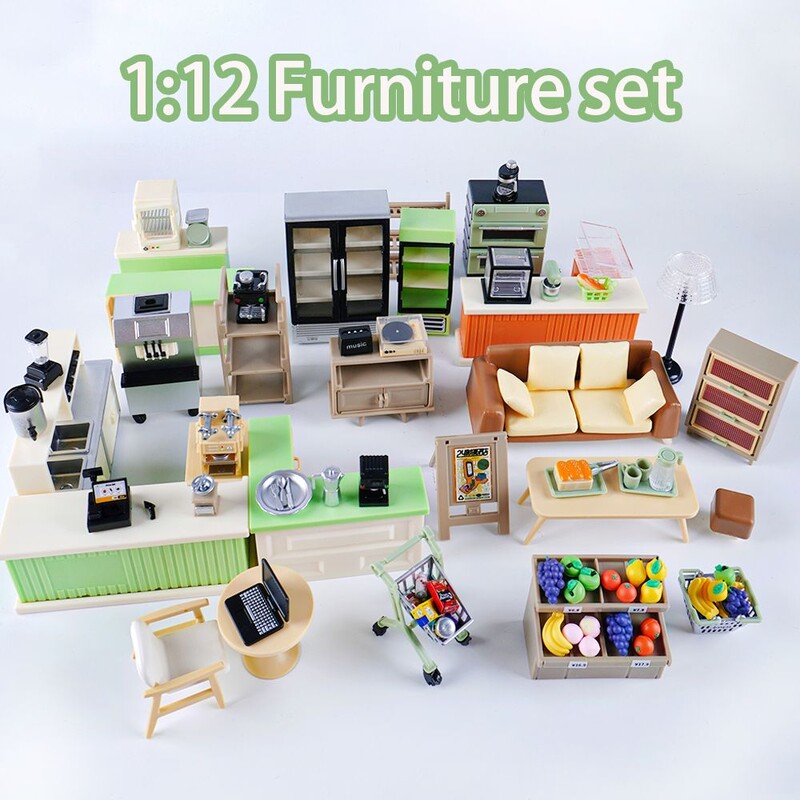 Miniatúrna pohovka s rúrou, knižnica, chladnička v mierke 1:12, model pre bábiky, hračka na hranie, mini kuchynské dekorácie, doplnky