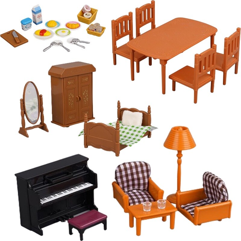 1:12 Mobilier pentru casă de păpuși pentru familie din pădure Casă de păpuși în miniatură Montessori Bucătărie Dormitor Accesorii pentru baie pentru cadouri pentru fete