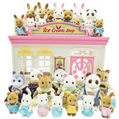 Detská simulácia lesnej zvieracej rodiny s bábikami v mierke 1:12, miniatúrny nábytok do domčeka pre bábiky, zajačik, medvedík, panda, dievča, hracia sada 1/12