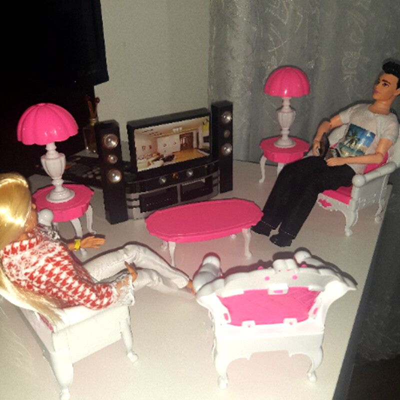 Nábytok do bábik, obývačka, TV, kreslo, pohovka, skrinka do domáceho kina, príslušenstvo, detské hračky, hračka na miniatúrne hračky v štýle 1/12 pre Barbie