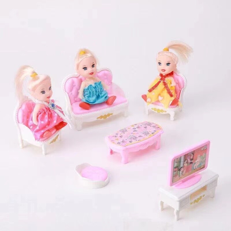Miniatúrne 4 položky/sada Nábytok pre bábiky Detské hračky Mini šatník Posteľ Make-up stôl Stolička Príslušenstvo pre Barbie 5,5'' Baby DIY
