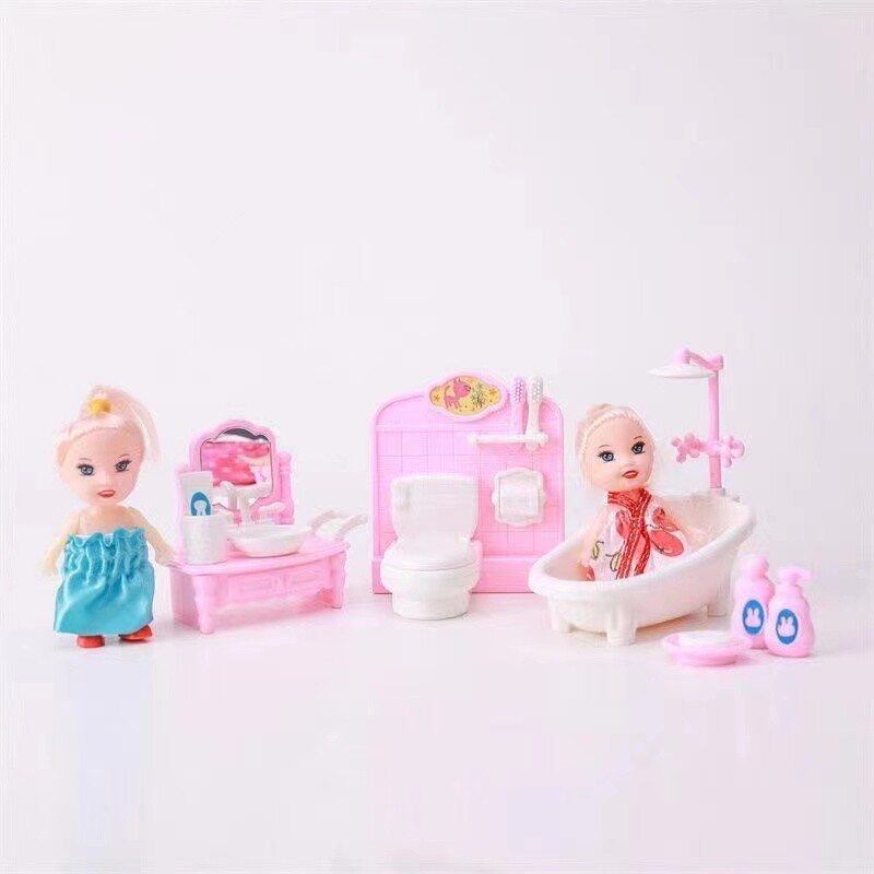 Miniatúrne 4 položky/sada Nábytok pre bábiky Detské hračky Mini šatník Posteľ Make-up stôl Stolička Príslušenstvo pre Barbie 5,5'' Baby DIY