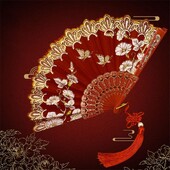 Ventilator pliant de lux chinezesc, evantai de nuntă, evantai de mireasă, recuzită pentru spectacole de dans, evantai de fluturi cu sclipici florale, artizanat