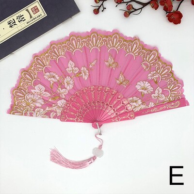 Ventilator pliant de lux chinezesc, evantai de nuntă, evantai de mireasă, recuzită pentru spectacole de dans, evantai de fluturi cu sclipici florale, artizanat