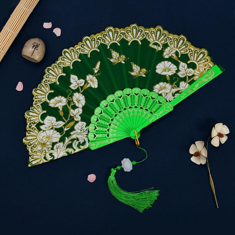 Ventilator pliant de lux chinezesc, evantai de nuntă, evantai de mireasă, recuzită pentru spectacole de dans, evantai de fluturi cu sclipici florale, artizanat