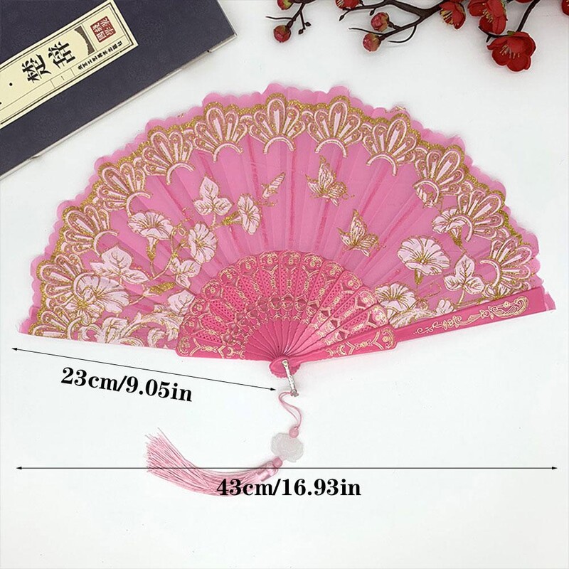 Ventilator pliant de lux chinezesc, evantai de nuntă, evantai de mireasă, recuzită pentru spectacole de dans, evantai de fluturi cu sclipici florale, artizanat