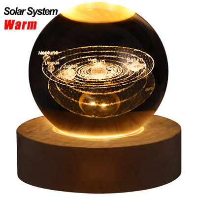 Krištolinis rutulys 6 cm 3D krištolinė planeta naktinė šviesa lazeriu išgraviruota Saulės sistemos gaublys Pažangus dekoravimas Baigimo dovana Astronomija