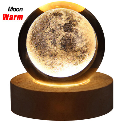 Krištolinis rutulys 6 cm 3D krištolinė planeta naktinė šviesa lazeriu išgraviruota Saulės sistemos gaublys Pažangus dekoravimas Baigimo dovana Astronomija