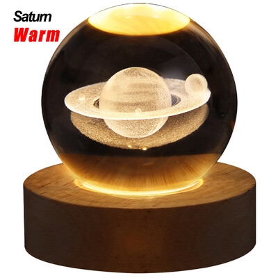 Krištolinis rutulys 6 cm 3D krištolinė planeta naktinė šviesa lazeriu išgraviruota Saulės sistemos gaublys Pažangus dekoravimas Baigimo dovana Astronomija