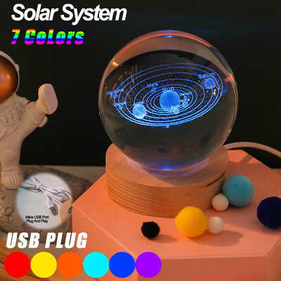 Krištolinis rutulys 6 cm 3D krištolinė planeta naktinė šviesa lazeriu išgraviruota Saulės sistemos gaublys Pažangus dekoravimas Baigimo dovana Astronomija