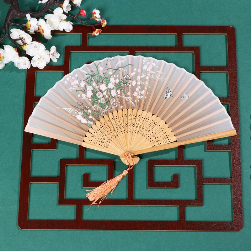 Model de flori retro, decorațiuni pentru casă, evantai pliabil din bambus elegant, pictură în stil chinezesc, ventilator portabil, recuzită pentru spectacole de dans