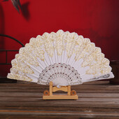 Vintage čínsky ručný ventilátor v etnickom štýle, tanečná párty, svadobná zlatá tónová ručná kvetinová skladacia ventilátor pre domácu párty dekoráciu