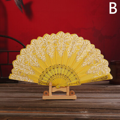 Vintage čínsky ručný ventilátor v etnickom štýle, tanečná párty, svadobná zlatá tónová ručná kvetinová skladacia ventilátor pre domácu párty dekoráciu
