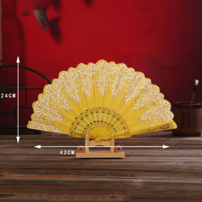 Vintage čínsky ručný ventilátor v etnickom štýle, tanečná párty, svadobná zlatá tónová ručná kvetinová skladacia ventilátor pre domácu párty dekoráciu