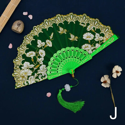 Sena stila saliekams ventilators Pārnēsājams ķīniešu deju sieviešu ventilators klasiskajam čeongsama foto rekvizītam Kāzu roku ventilatori ballītes Gif Q3T1