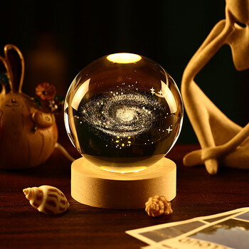 Aesthetic Moon Crystal Sphere Creative Clear Glass Galaxy Globe Night Light Φωτιστικό κρυστάλλινη μπάλα στολίδι επιφάνειας εργασίας στο σπίτι