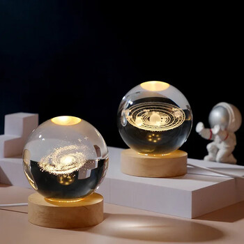 Aesthetic Moon Crystal Sphere Creative Clear Glass Galaxy Globe Night Light Φωτιστικό κρυστάλλινη μπάλα στολίδι επιφάνειας εργασίας στο σπίτι