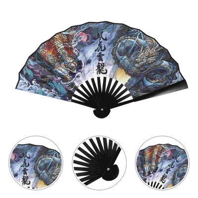 Összecsukható kézi legyező kínai japán összecsukható legyező Sárkány Tigris Vintage Retro selyem kézi legyezők Tánclegyezők Előadászene