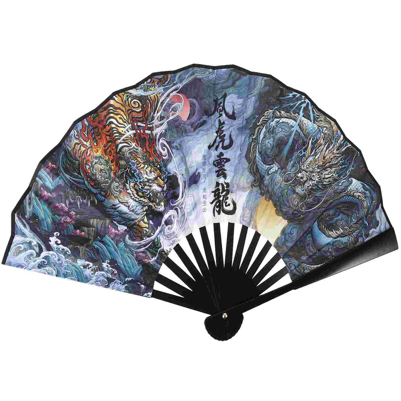 Összecsukható kézi legyező kínai japán összecsukható legyező Sárkány Tigris Vintage Retro selyem kézi legyezők Tánclegyezők Előadászene