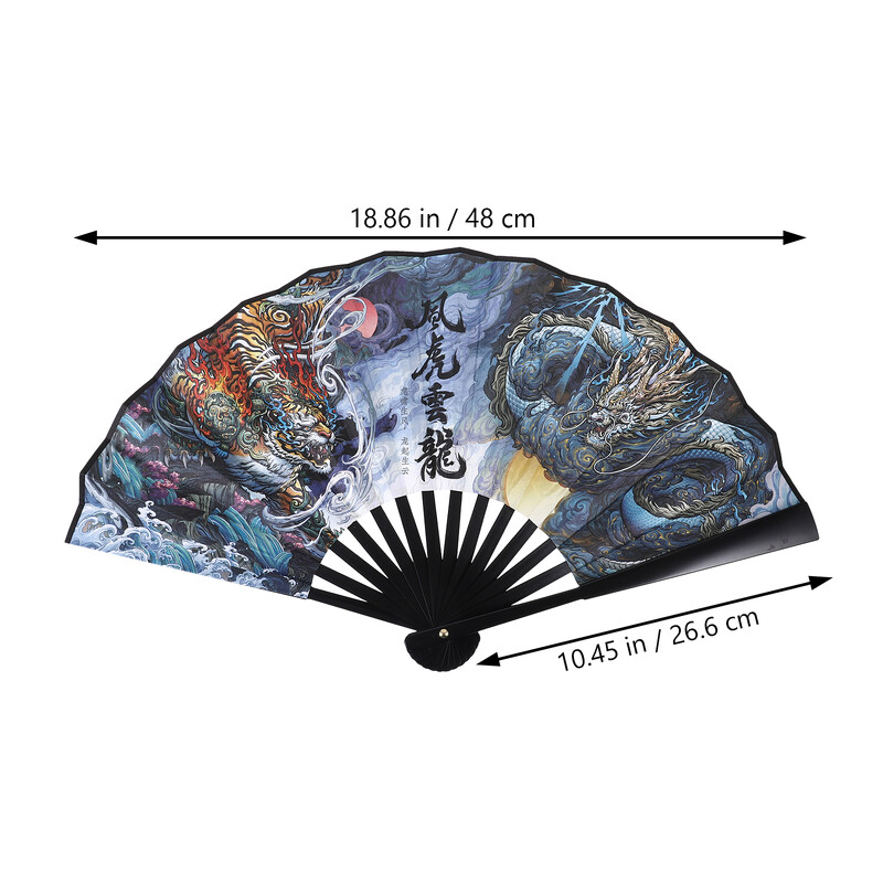 Összecsukható kézi legyező kínai japán összecsukható legyező Sárkány Tigris Vintage Retro selyem kézi legyezők Tánclegyezők Előadászene