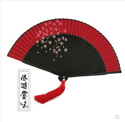 Japonský gejša ventilátor vintage skladací čerešňový kvet staroveké ženy drevo