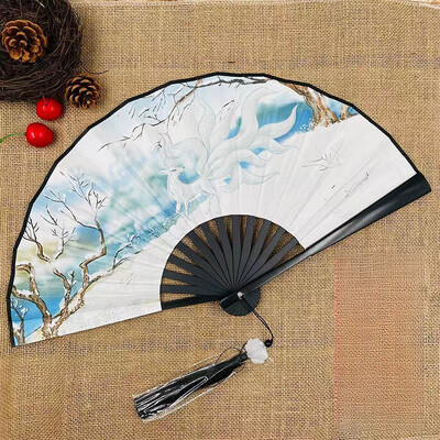 Všetky bambusové klasické vejáre pre ženy, japonské staroveké klasické čierne skladacie vejáre, prenosné bambusové vejáre pre tanec Hanfu