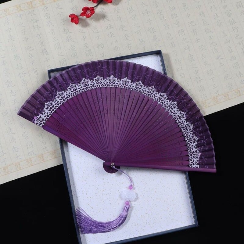 Krāsu maiņas kronis, saliekams ventilators, mežģīnes, mainot krāsu, saliekams ventilators japāņu stils un stils Hanfu fotografēšanas ventilators