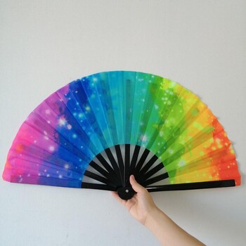 Folding Fan Colorful Holographic Rave Fans Βεντάλια χεριών μπαμπού για πάρτι χορού φεστιβάλ