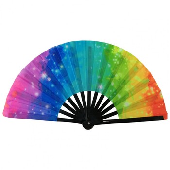 Folding Fan Colorful Holographic Rave Fans Βεντάλια χεριών μπαμπού για πάρτι χορού φεστιβάλ