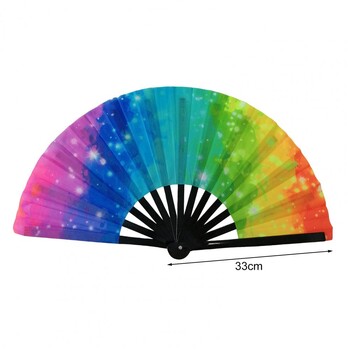 Folding Fan Colorful Holographic Rave Fans Βεντάλια χεριών μπαμπού για πάρτι χορού φεστιβάλ