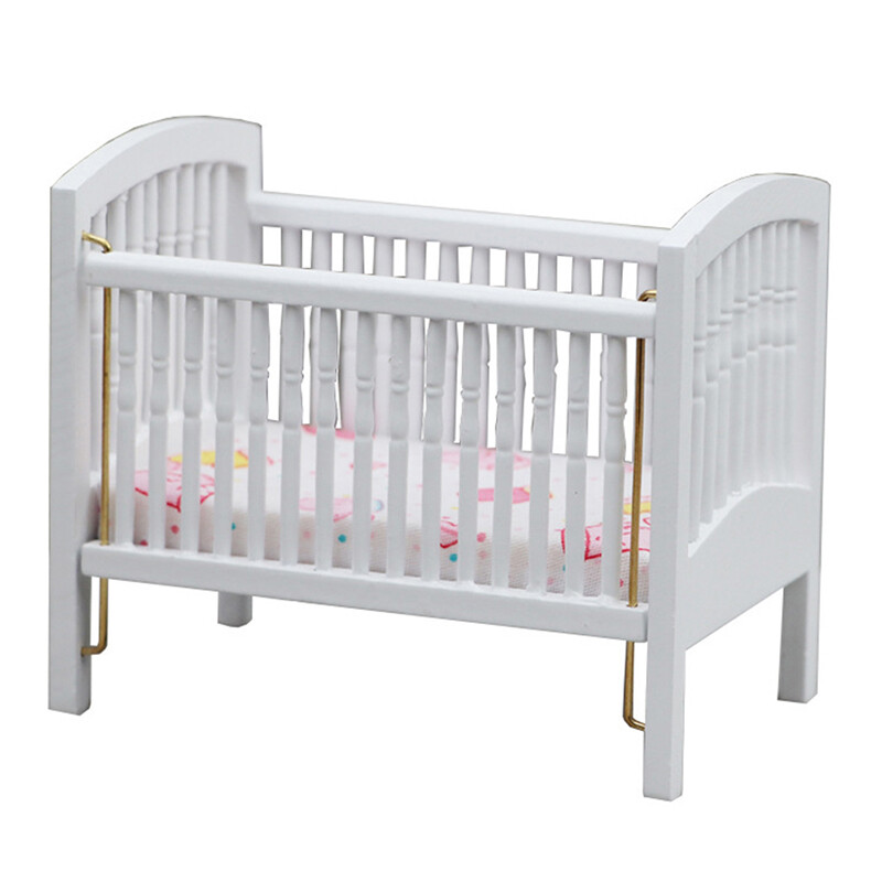 1:12 Babaház miniatűr ágy babaágy fehér babaágy Bútor Hálószoba Modell Dekoráció Játék babaház Kiegészítők