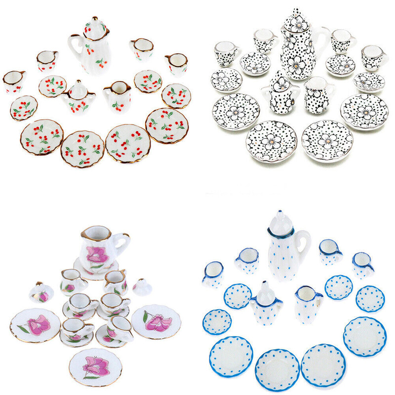 15 ks/sada čajníkov, čajových hier, modelov miniatúr, domčekov pre bábiky, porcelánových pohárov, kvetinových riadov, kuchynských čínskych hračiek pre dievčatá.