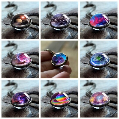 Creativ cu două fețe bile de sticlă sistem solar univers stea colier personalitate doamne bijuterii accesorii mașini
