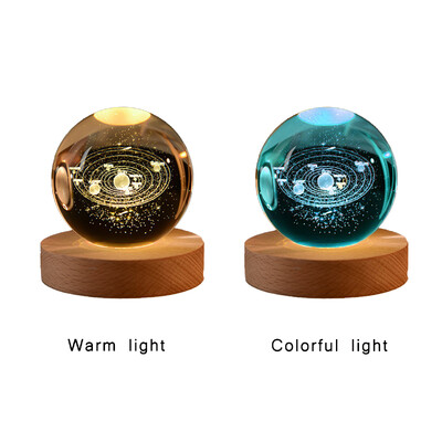 Kristálygolyó 6 cm Színes Meleg Fény Bolygó Éjszakai Fény lézeres faragás Naprendszer Föld galaxis mintás ajándék asztali dekoráció
