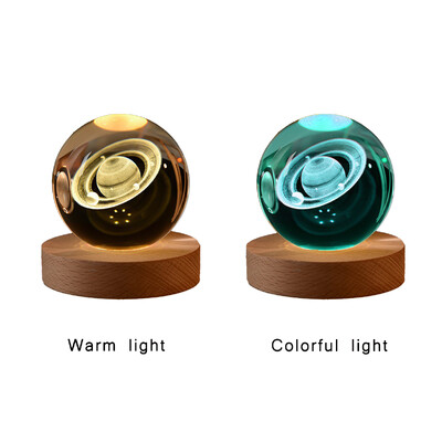 Kristálygolyó 6 cm Színes Meleg Fény Bolygó Éjszakai Fény lézeres faragás Naprendszer Föld galaxis mintás ajándék asztali dekoráció