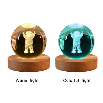 Kristálygolyó 6 cm Színes Meleg Fény Bolygó Éjszakai Fény lézeres faragás Naprendszer Föld galaxis mintás ajándék asztali dekoráció