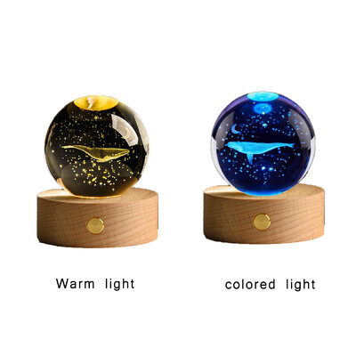 Kristálygolyó 6 cm Színes Meleg Fény Bolygó Éjszakai Fény lézeres faragás Naprendszer Föld galaxis mintás ajándék asztali dekoráció