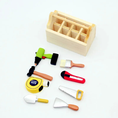 1: 12 Miniatúrna drevená multifunkčná sada náradia pre bábiky, miniatúrna sada náradia, ozdoba, miniatúrne fotografické dekorácie, rekvizity
