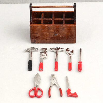 1: 12 Miniatúrna drevená multifunkčná sada náradia pre bábiky, miniatúrna sada náradia, ozdoba, miniatúrne fotografické dekorácie, rekvizity