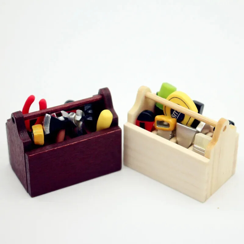 1: 12 Miniatúrna drevená multifunkčná sada náradia pre bábiky, miniatúrna sada náradia, ozdoba, miniatúrne fotografické dekorácie, rekvizity