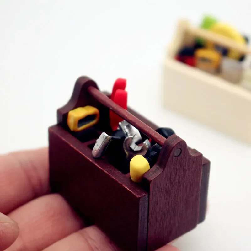 1: 12 Miniatúrna drevená multifunkčná sada náradia pre bábiky, miniatúrna sada náradia, ozdoba, miniatúrne fotografické dekorácie, rekvizity